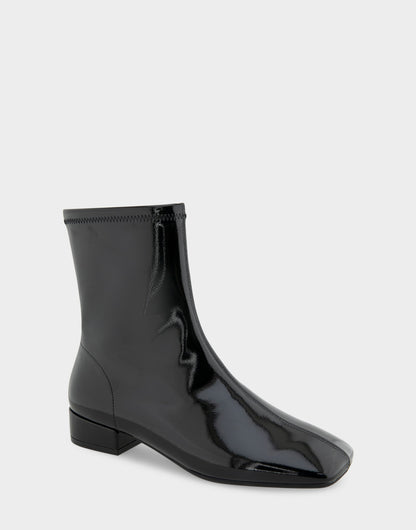 Aerosoles Comfortable Women's Low Block Heel Bootie In Black Patent Faux Leather