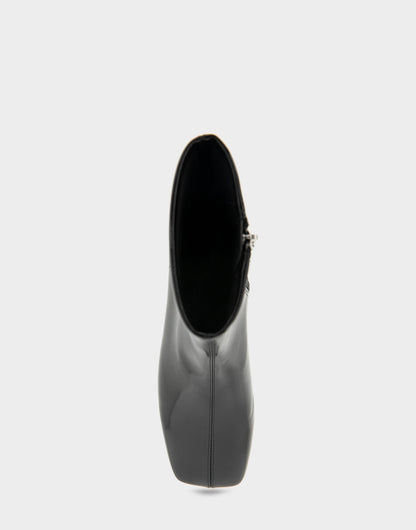 Aerosoles Comfortable Women's Low Block Heel Bootie In Black Patent Faux Leather