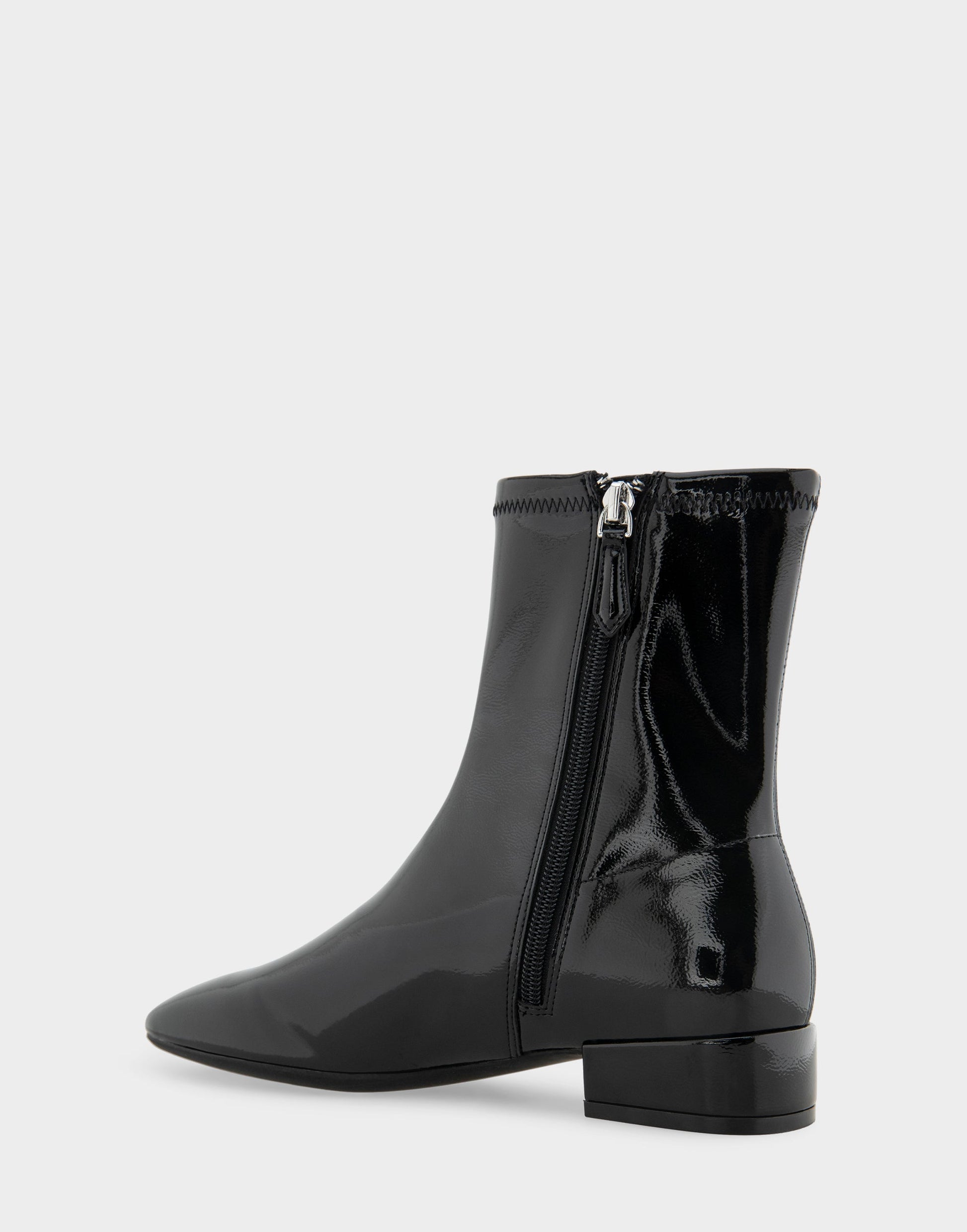 Aerosoles Comfortable Women's Low Block Heel Bootie In Black Patent Faux Leather