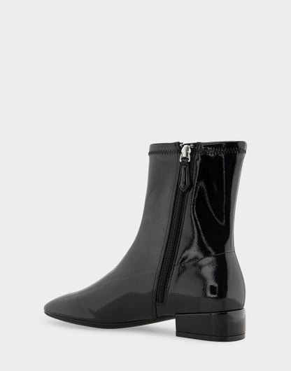 Aerosoles Comfortable Women's Low Block Heel Bootie In Black Patent Faux Leather