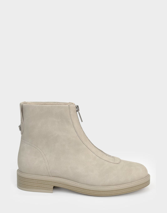 Aerosoles Comfortable Women's Low Block Heel Bootie In Beige Faux Nubuck