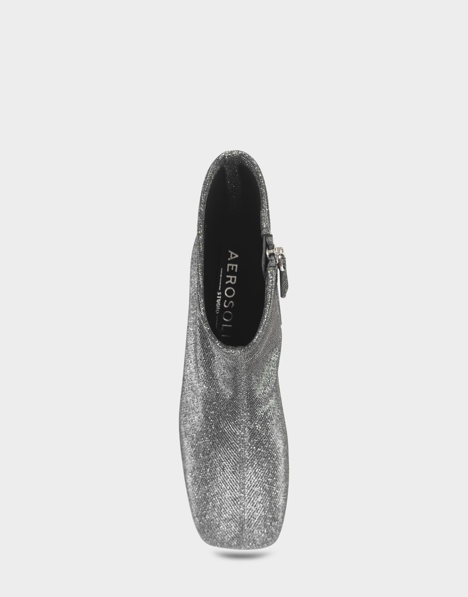 Aerosoles Comfortable Women's Low Block Heel Bootie In Gunmetal Fabric