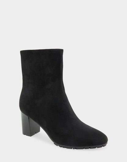 Aerosoles Comfortable Women's Mid Block Heel Bootie In Black Faux Suede