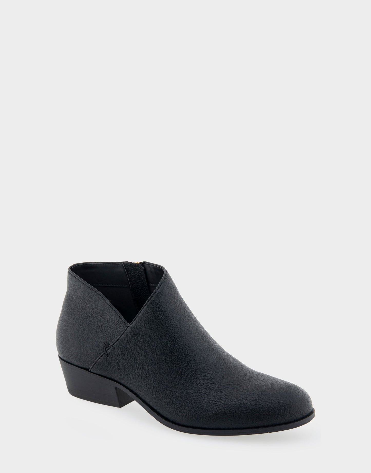 Aerosoles Comfortable Women's Asymmetrical Envelope Low Bootie in Black Faux Leather