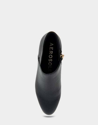 Aerosoles Comfortable Women's Asymmetrical Envelope Low Bootie in Black Faux Leather