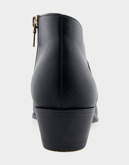 Aerosoles Comfortable Women's Asymmetrical Envelope Low Bootie in Black Faux Leather