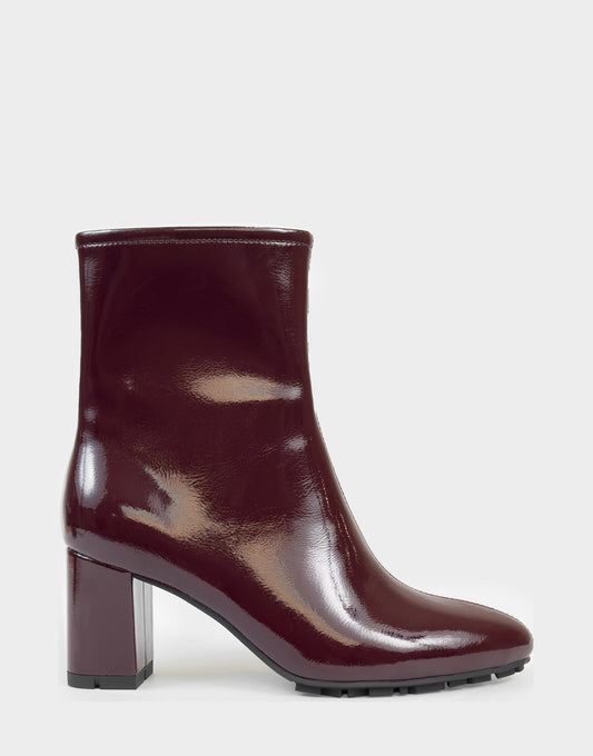 Aerosoles Comfortable Women's Mid Block Heel Bootie In Burgundy Patent Faux Leather