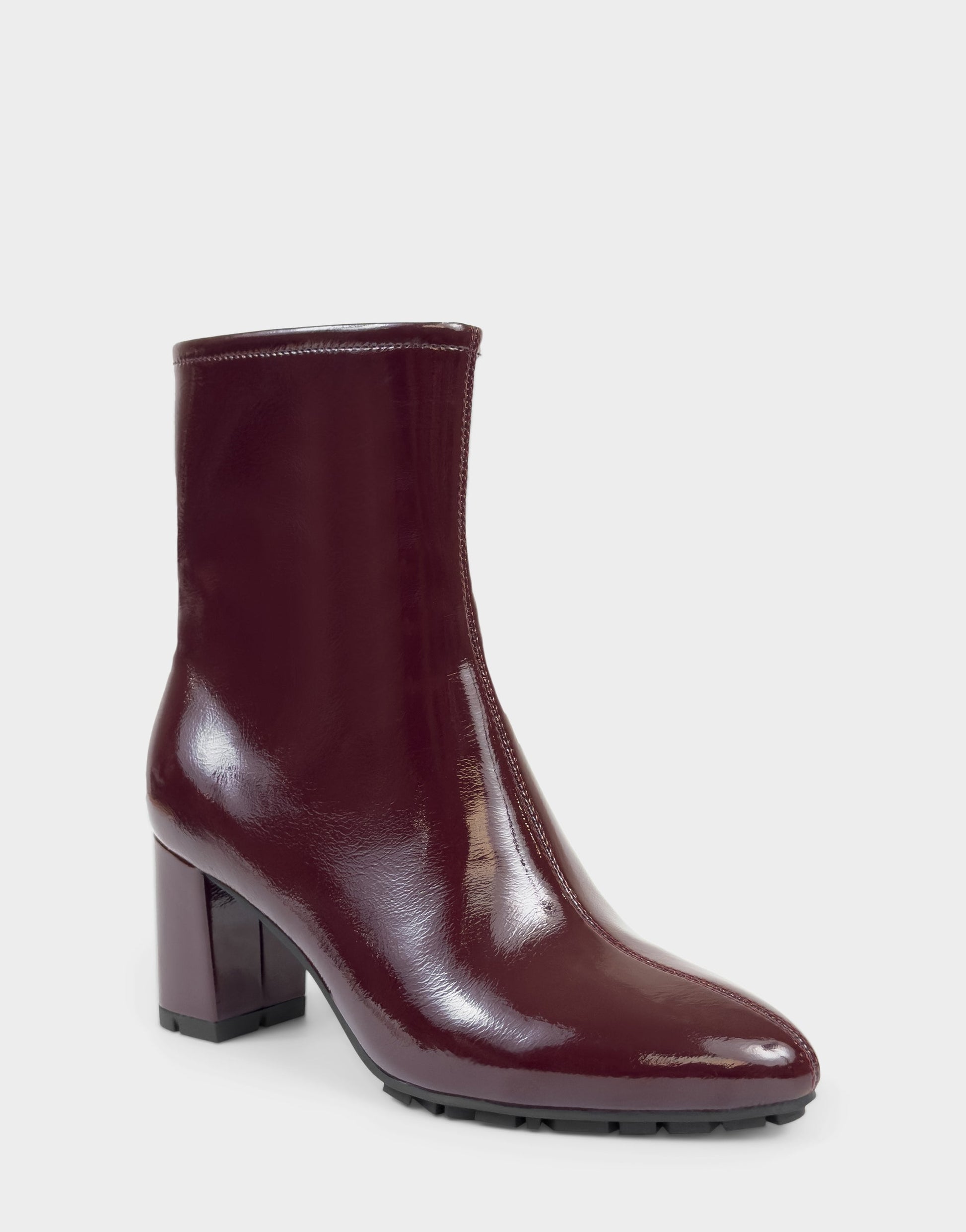 Aerosoles Comfortable Women's Mid Block Heel Bootie In Burgundy Patent Faux Leather