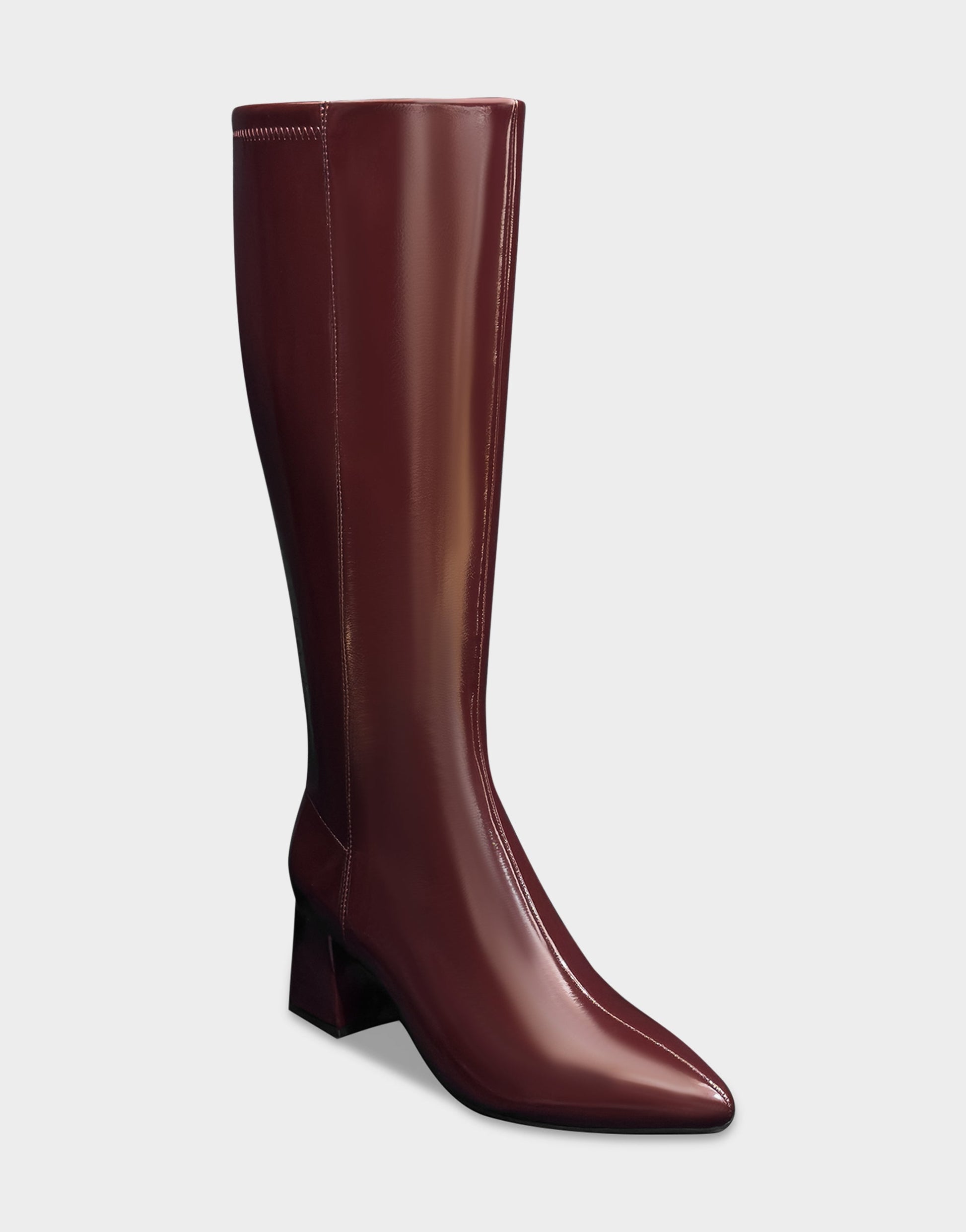 Aerosoles Comfortable Women's Mid Block Heel Boot In Burgundy Patent Faux Leather
