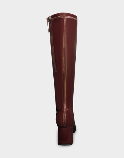 Aerosoles Comfortable Women's Mid Block Heel Boot In Burgundy Patent Faux Leather