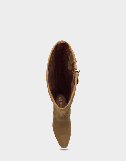 Aerosoles Comfortable Women's Mid Block Heel Boot In Brown Suede