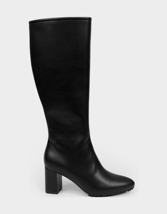 Aerosoles Comfortable Women's Mid Block Heel Boot In Black Faux Leather