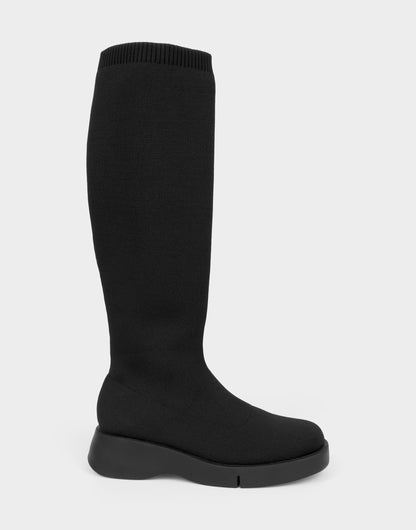 Aerosoles Comfortable Women's Flatform Boot In Black Fabric