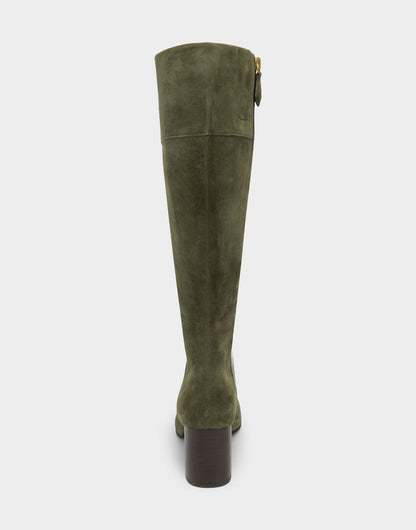 Aerosoles Comfortable Women's Mid Block Heel Boot In Green Suede