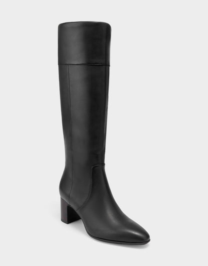 Aerosoles Comfortable Women's Mid Block Heel Boot In Black Leather