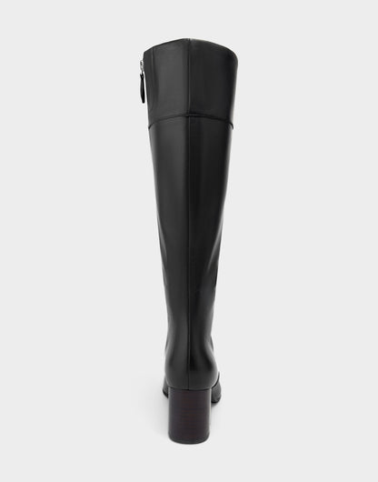 Aerosoles Comfortable Women's Mid Block Heel Boot In Black Leather
