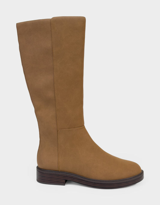 Aerosoles Comfortable Women's Low Block Heel Boot In Tan Faux Nubuck