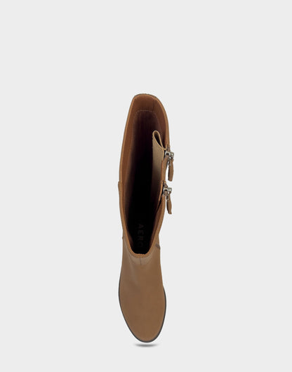 Aerosoles Comfortable Women's Low Block Heel Boot In Tan Faux Nubuck