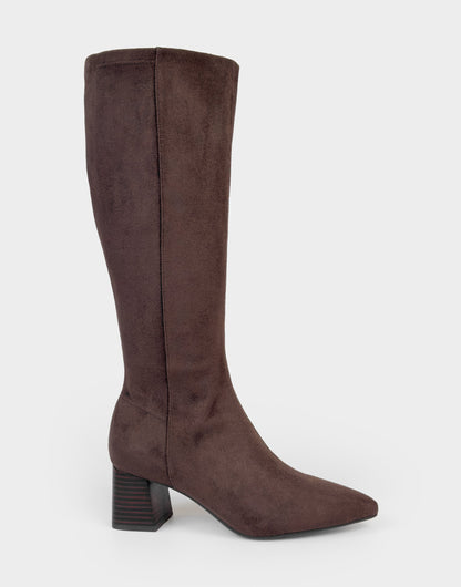 Aerosoles Comfortable Women's Mid Block Heel Boot In Brown Faux Suede