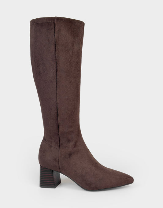 Aerosoles Comfortable Women's Mid Block Heel Boot In Brown Faux Suede