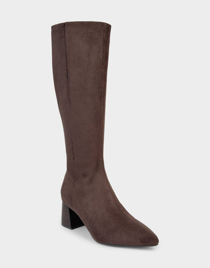 Aerosoles Comfortable Women's Mid Block Heel Boot In Brown Faux Suede