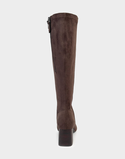 Aerosoles Comfortable Women's Mid Block Heel Boot In Brown Faux Suede