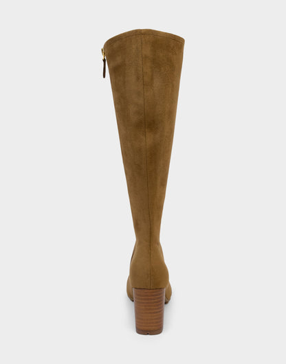 Aerosoles Comfortable Women's Mid Block Heel Boot In Brown Faux Suede