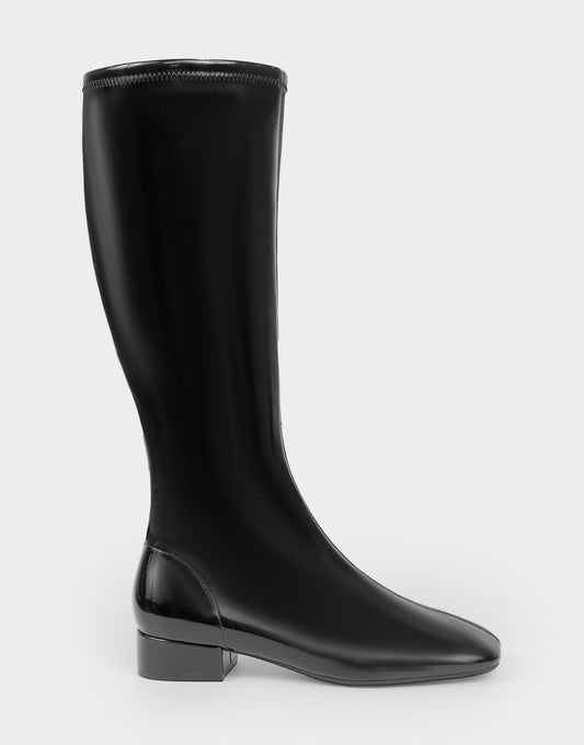 Aerosoles Comfortable Women's Low Block Heel Boot In Black Patent Faux Leather
