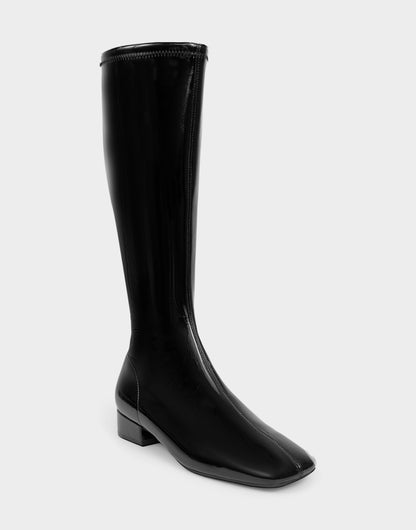 Aerosoles Comfortable Women's Low Block Heel Boot In Black Patent Faux Leather