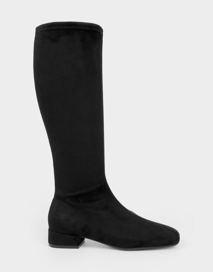 Aerosoles Comfortable Women's Low Block Heel Boot In Black Faux Suede