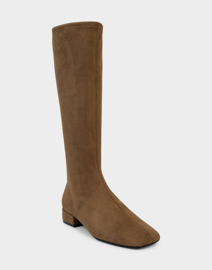 Aerosoles Comfortable Women's Low Block Heel Boot In Brown Faux Suede