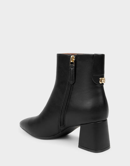 Aerosoles Comfortable Women's Mid Block Heel Bootie In Black Faux Leather