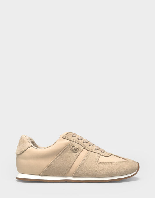 Aerosoles Comfortable Women's Lace Up Sneaker In Beige Faux Suede