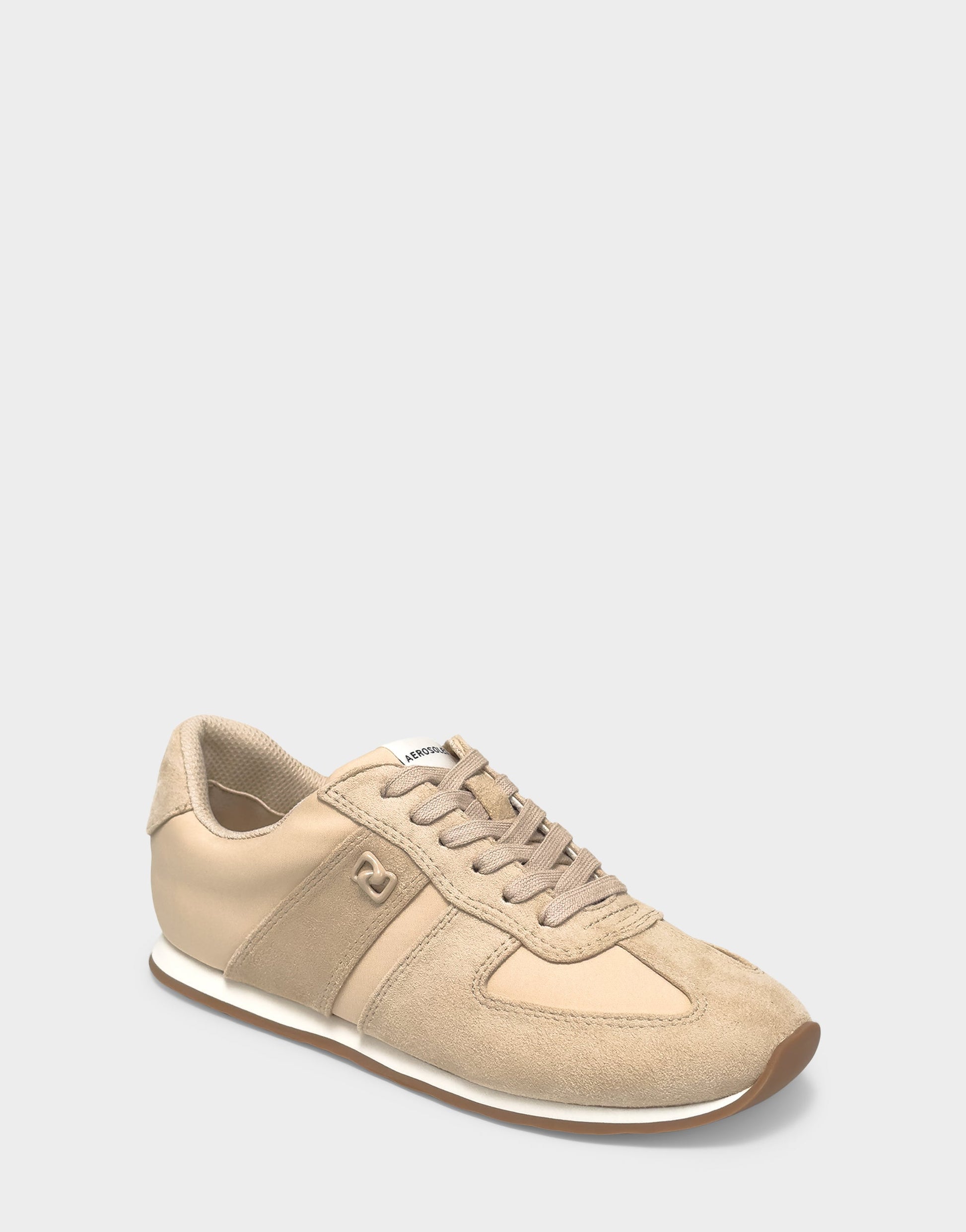 Aerosoles Comfortable Women's Lace Up Sneaker In Beige Faux Suede