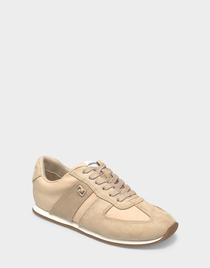 Aerosoles Comfortable Women's Lace Up Sneaker In Beige Faux Suede