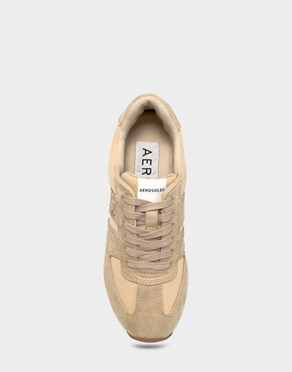 Aerosoles Comfortable Women's Lace Up Sneaker In Beige Faux Suede