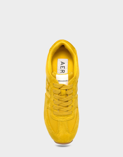 Aerosoles Comfortable Women's Lace Up Sneaker In Yellow Faux Suede