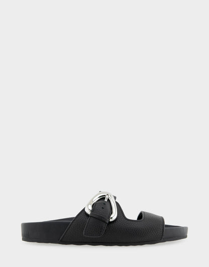 Aerosoles Comfortable Women's Footbed Sandals in Black Pebbled Leather