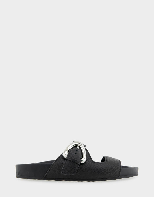 Aerosoles Comfortable Women's Footbed Sandals in Black Pebbled Leather