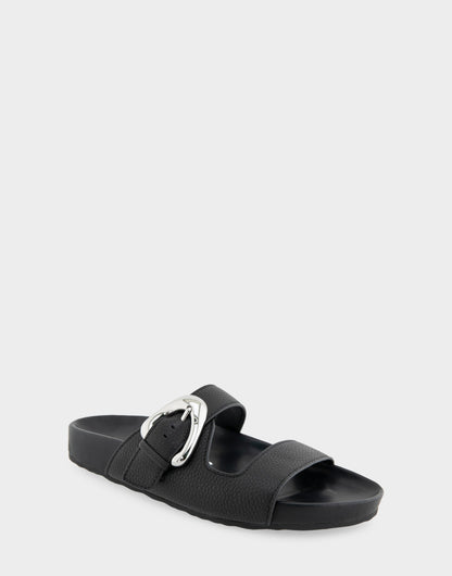 Aerosoles Comfortable Women's Footbed Sandals in Black Pebbled Leather