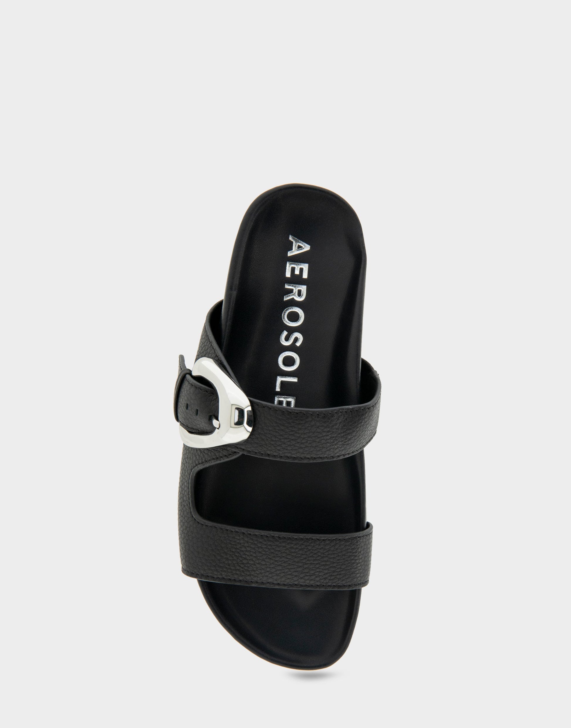 Aerosoles Comfortable Women's Footbed Sandals in Black Pebbled Leather