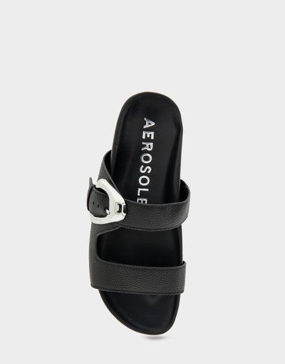 Aerosoles Comfortable Women's Footbed Sandals in Black Pebbled Leather