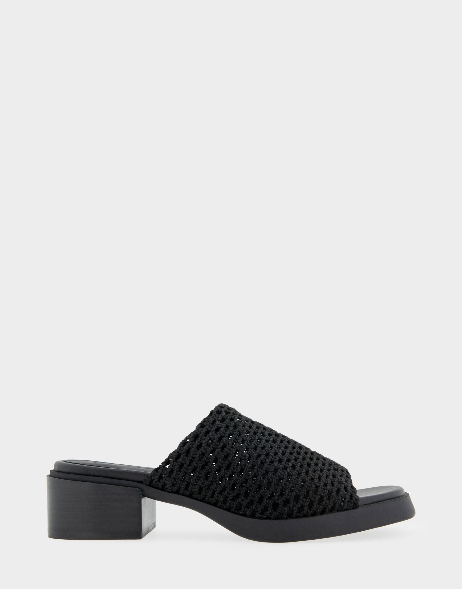 Aerosoles Comfortable Women's Knit Slip On Low Block Heel Sandal in Black Knit Fabric