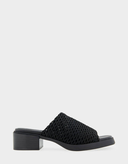 Aerosoles Comfortable Women's Knit Slip On Low Block Heel Sandal in Black Knit Fabric