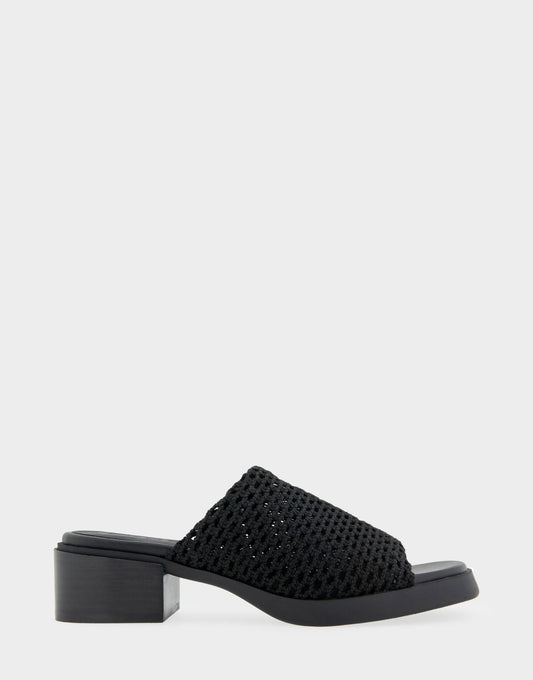 Aerosoles Comfortable Women's Knit Slip On Low Block Heel Sandal in Black Knit Fabric
