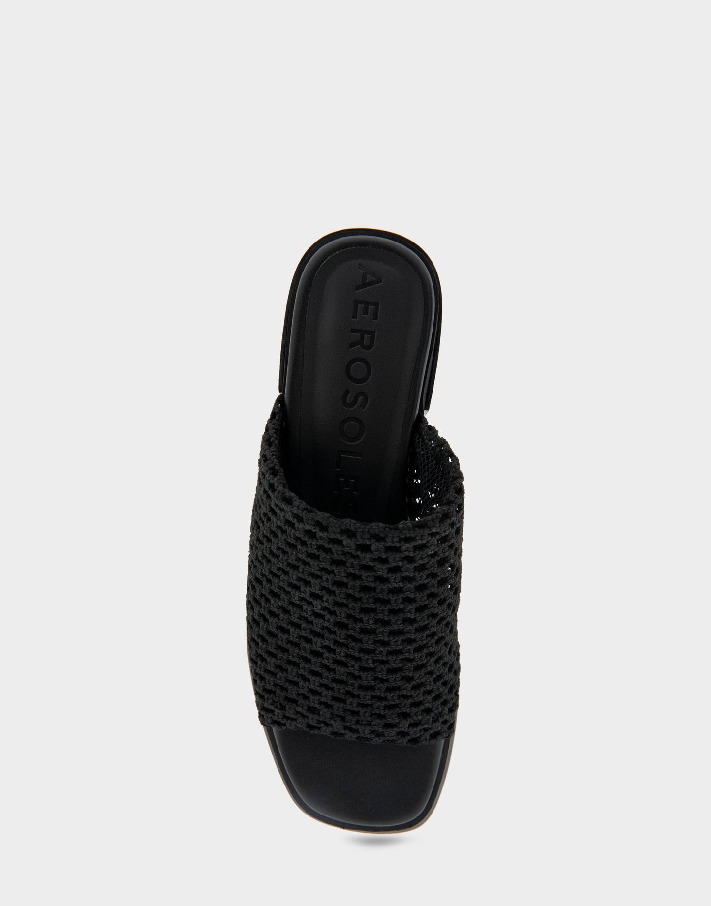Aerosoles Comfortable Women's Knit Slip On Low Block Heel Sandal in Black Knit Fabric