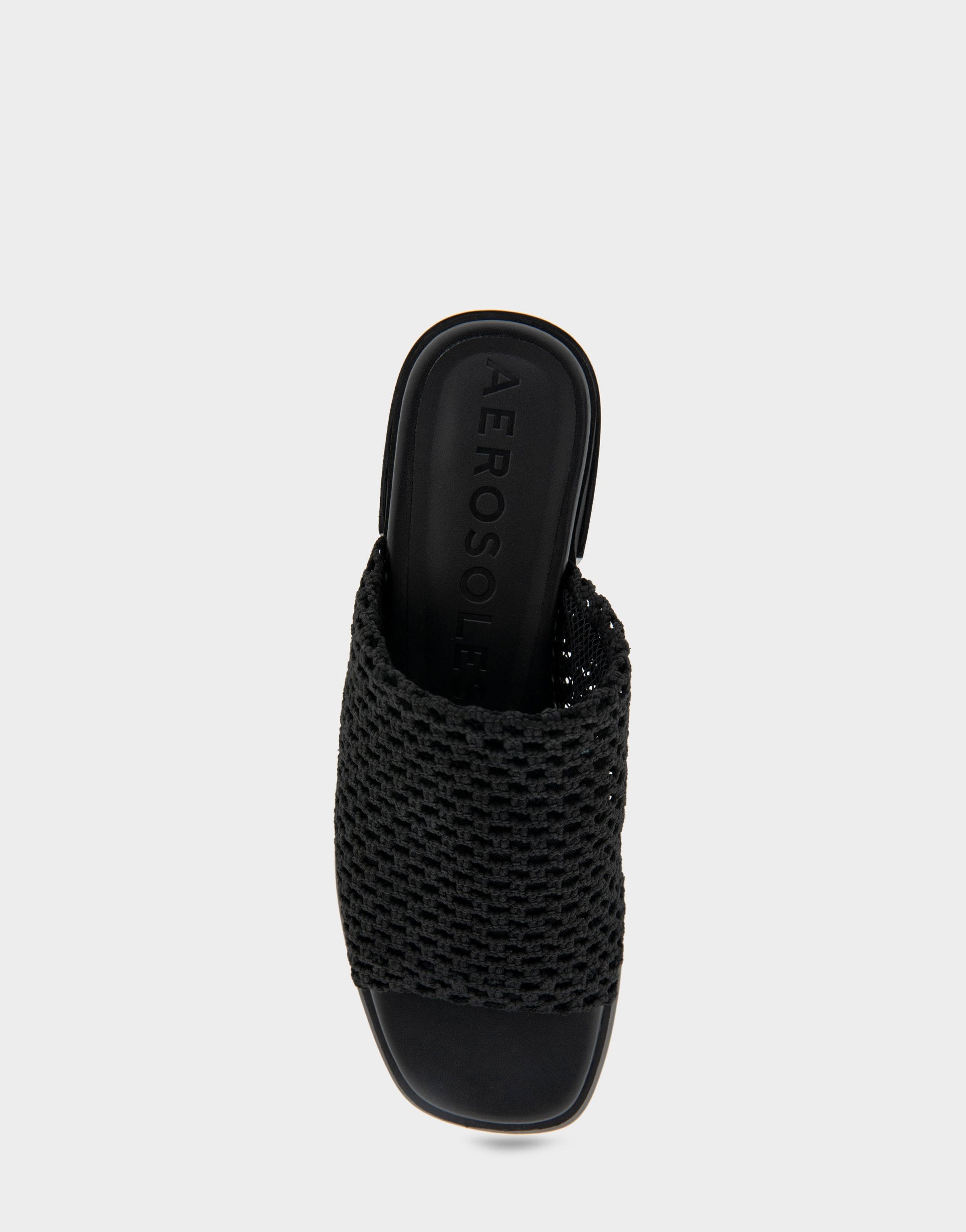 Aerosoles Comfortable Women's Knit Slip On Low Block Heel Sandal in Black Knit Fabric