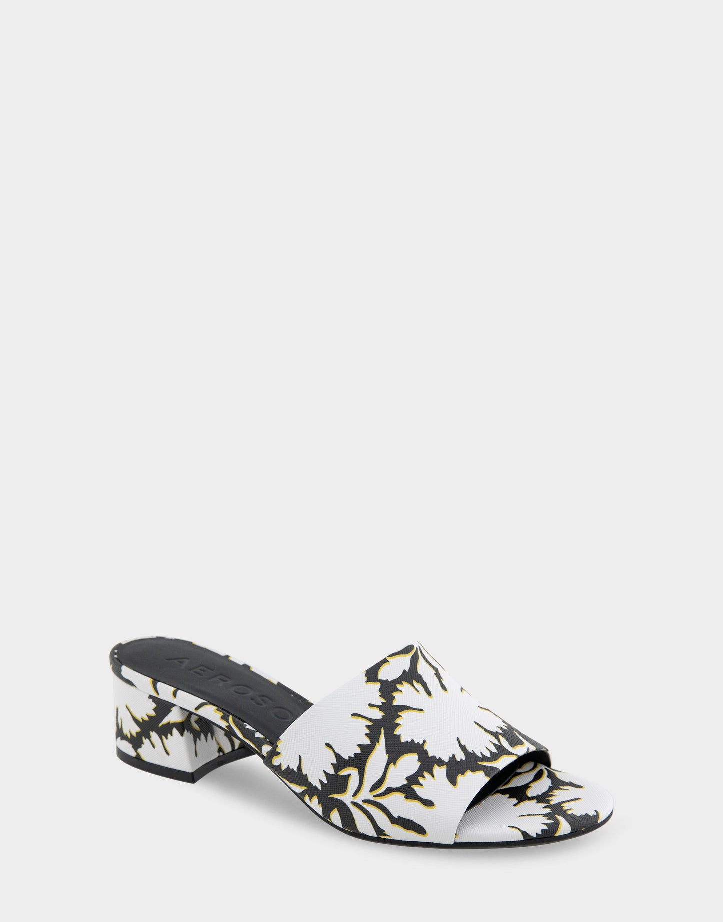 Aerosoles Comfortable Women's Slide Sandals in White/black Printed Floral Faux Leather