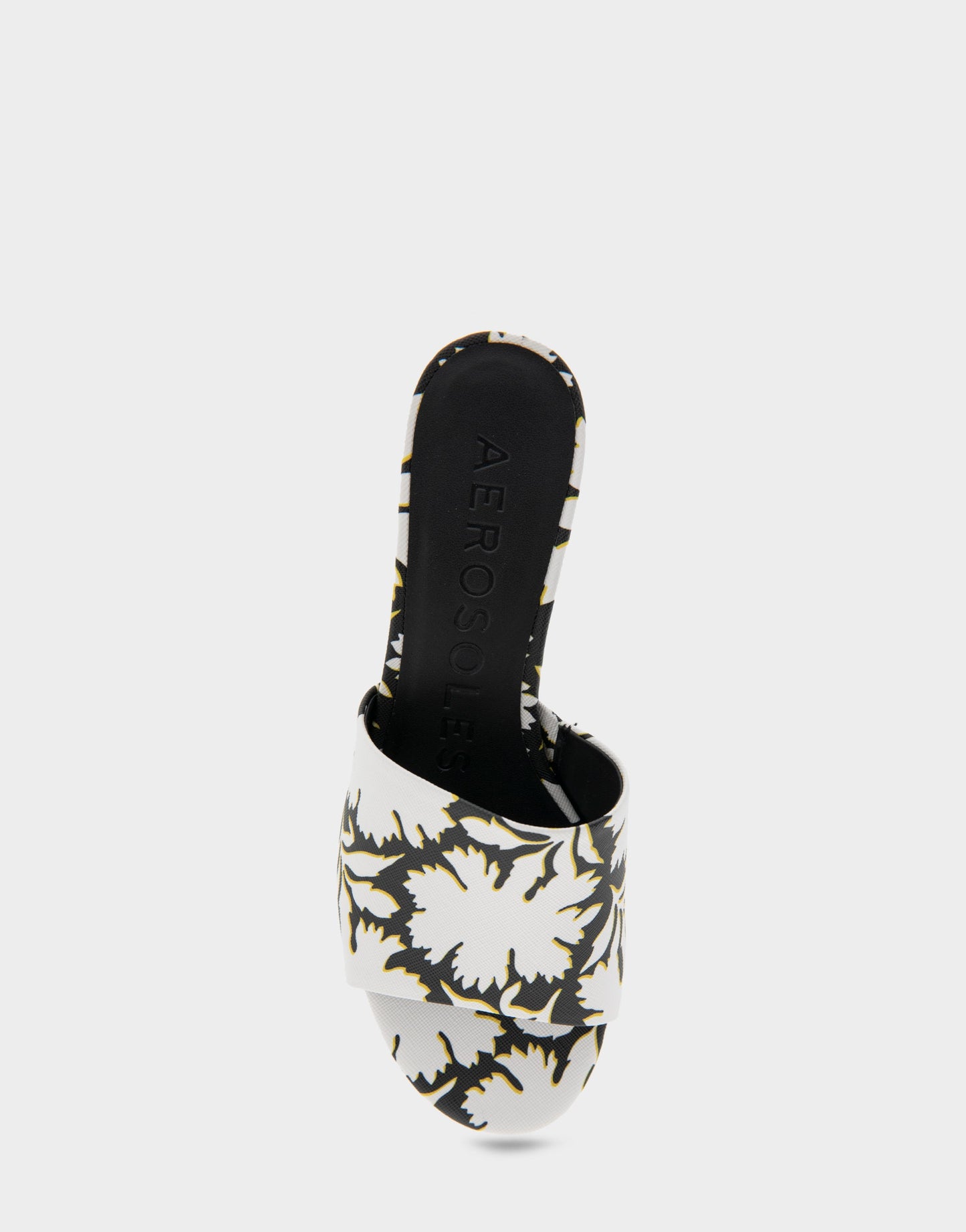 Aerosoles Comfortable Women's Slide Sandals in White/black Printed Floral Faux Leather