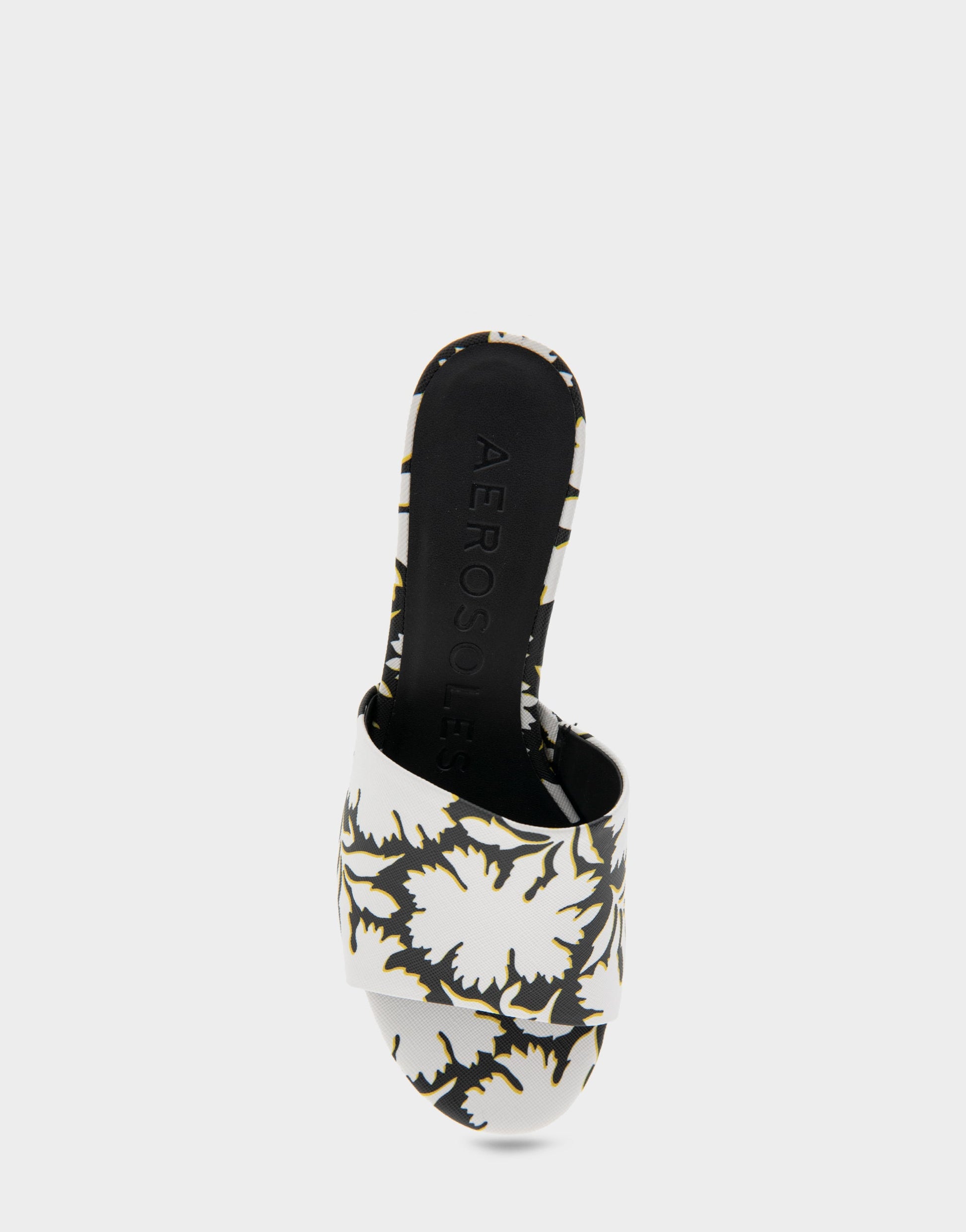 Aerosoles Comfortable Women's Slide Sandals in White/black Printed Floral Faux Leather